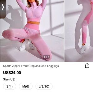 Baby blue SHEIN Women’s Sz Med. Sports Zipper Front Crop Jacket & Leggings